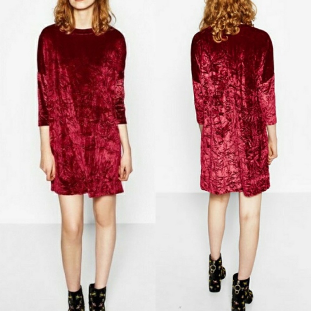 Zara crushed velvet mini dress